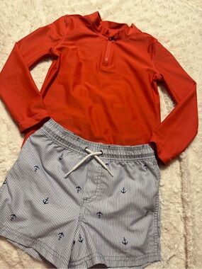 Carters size 5T bright red Long Sleeve Rash Guard Top and shorts